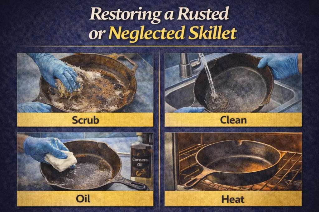 Restoring a neglected skillet step-by-step
